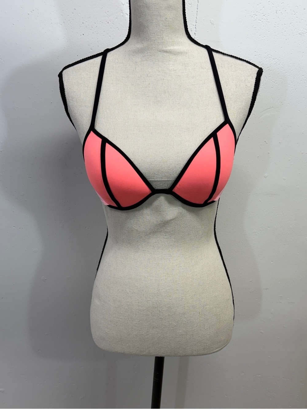 Victoria's Secret Coral Pink Padded Triangle Bra with Black Trim - Picture 4 of 12